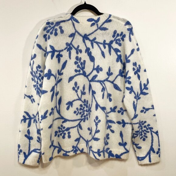 Like New Sezane Pelagie Floral Wool Mohair Floral Sweater Ecru Blue XL - Picture 4 of 8